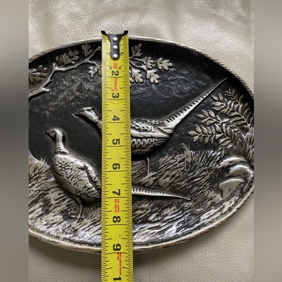 Vtg Wall Hanging Plate Metal Plaque Birds tree Embossed. - Picture 5 of 7